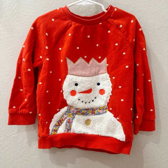 Mini Boden Red Polka Dot Christmas Snowman Appliqué Sweatshirt - Picture 1 of 7